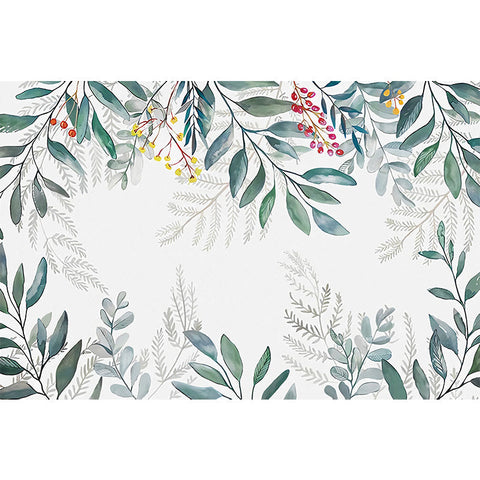 Tapeta Lively Leaves | Aquarelowa Roślinna Dekoracja Ścienna | Flizelina Zielona z Motywem Liści