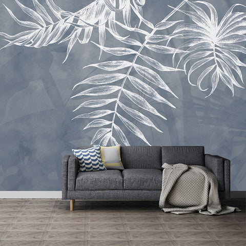 Tapeta Nordic Mist | Minimalistyczna Dekoracja Roślinna | Flizelina Szara z Białymi Liśćmi