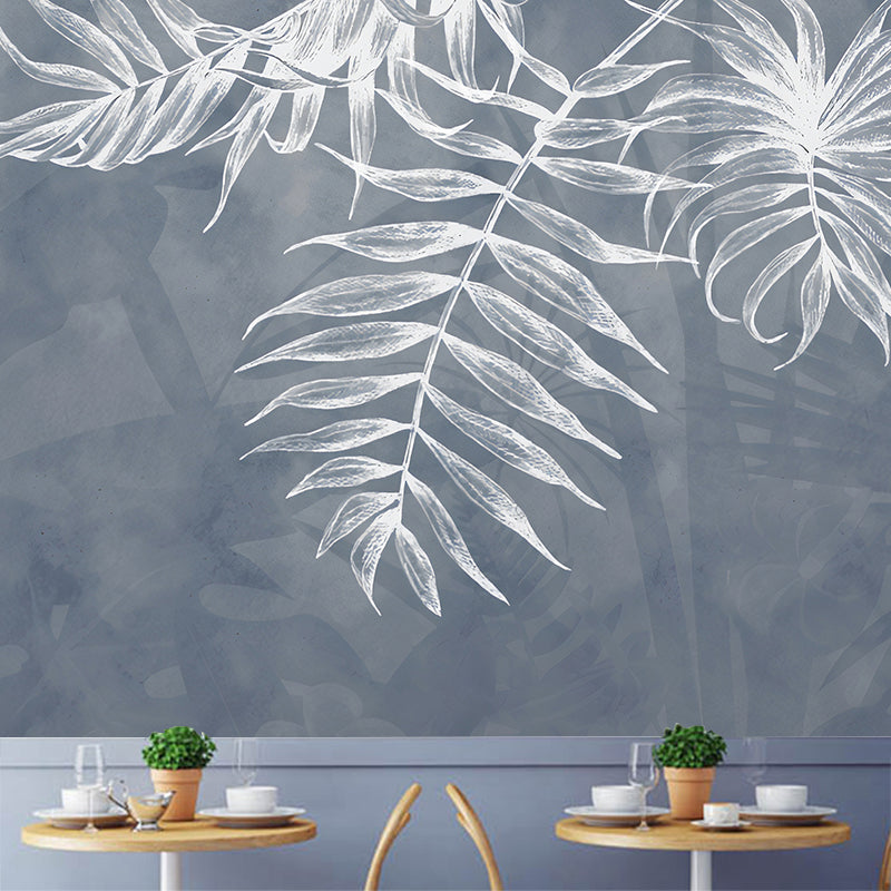 Tapeta Nordic Mist | Minimalistyczna Dekoracja Roślinna | Flizelina Szara z Białymi Liśćmi