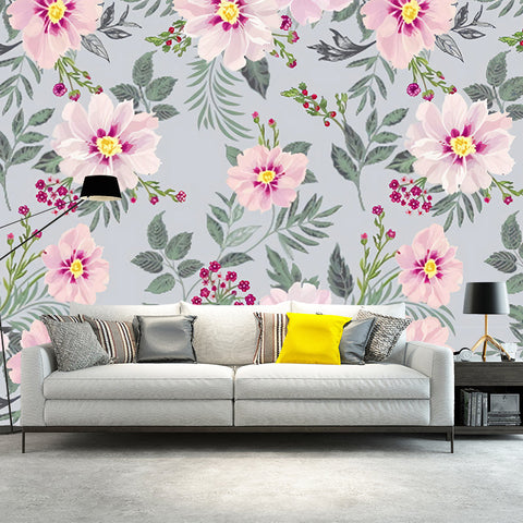 Tapeta Lilla Bloom | Kwiatowy Motyw Ilustracyjny | Flizelina Różowo-Zielona