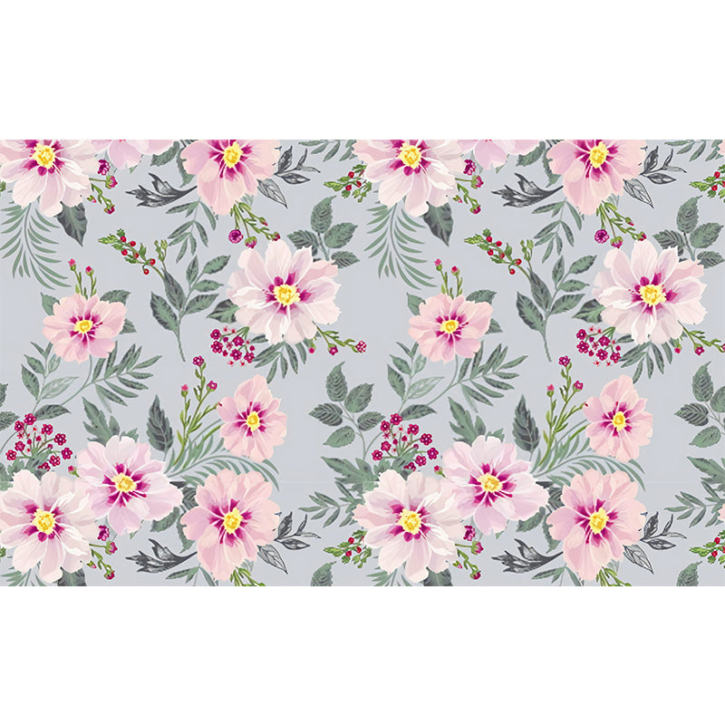 Tapeta Lilla Bloom | Kwiatowy Motyw Ilustracyjny | Flizelina Różowo-Zielona