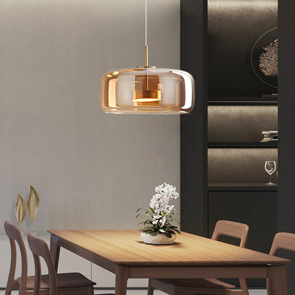 Lampa Luno | Lampa wisząca do jadalni | Szklany klosz i złoty detal
