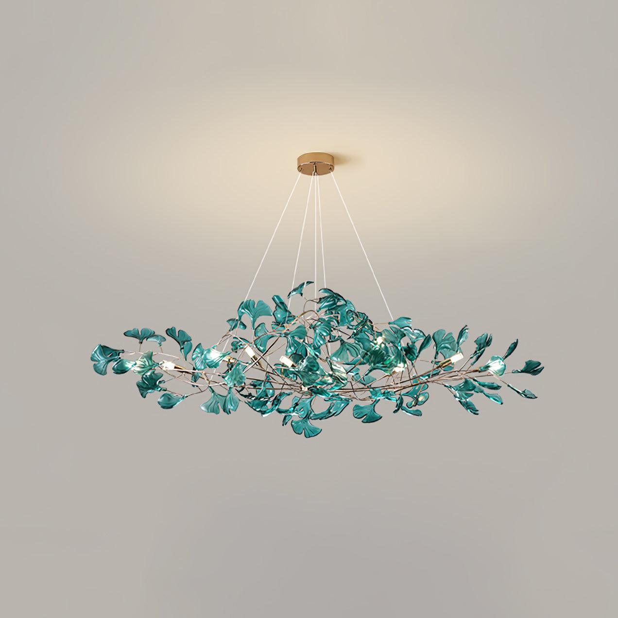 Żyrandol Ginka | Lampa wisząca dekoracyjna | Akrylowe liście i metal