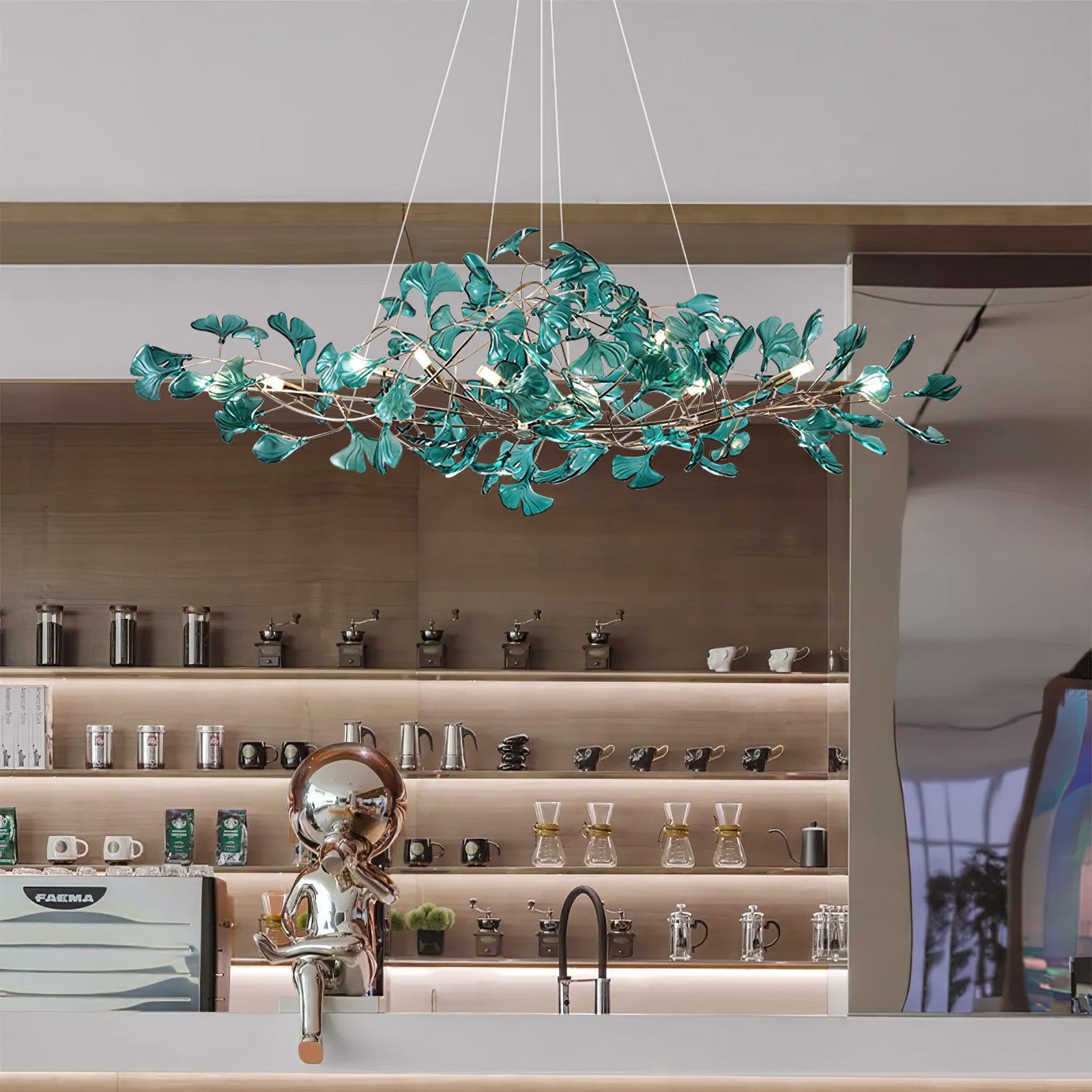 Żyrandol Ginka | Lampa wisząca dekoracyjna | Akrylowe liście i metal