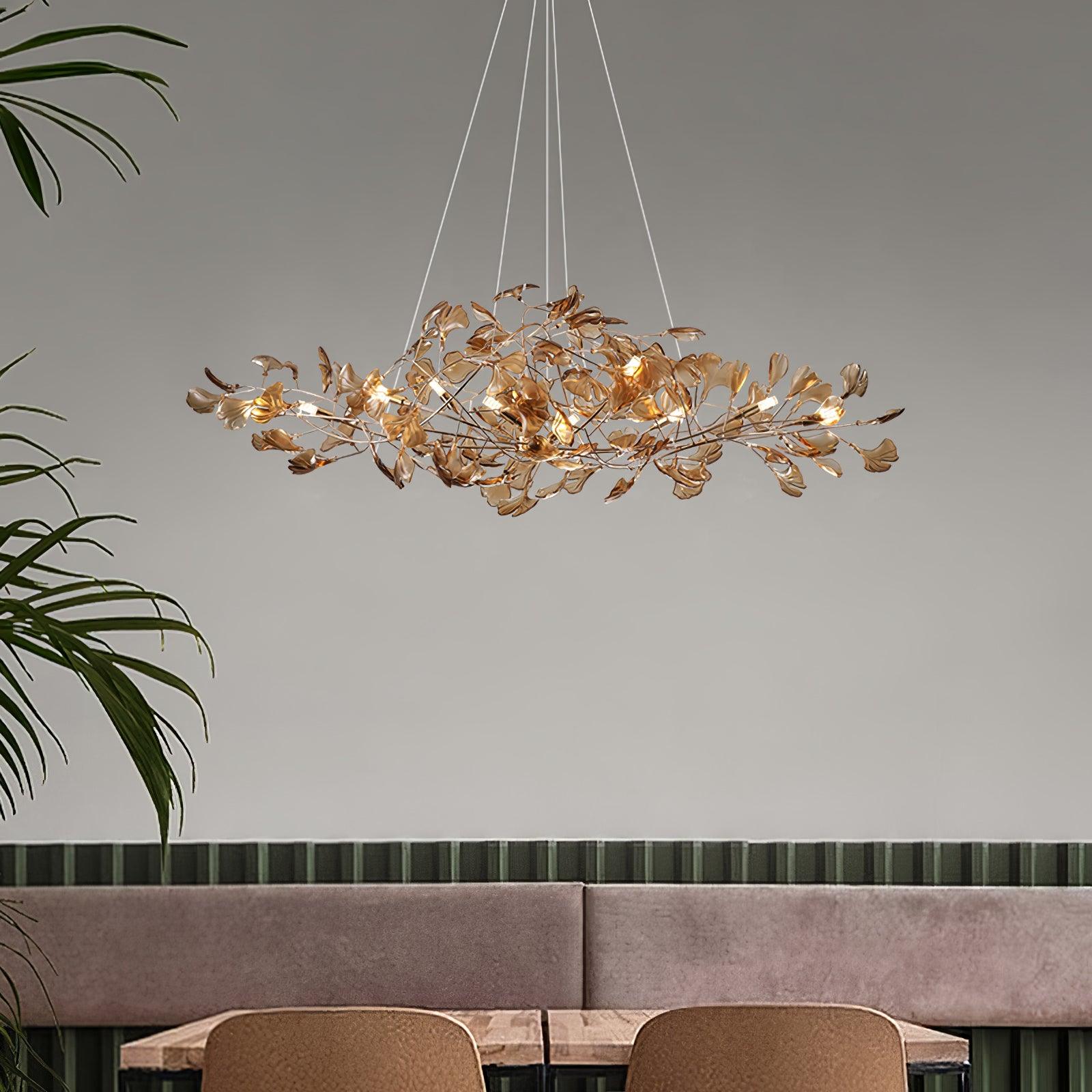 Żyrandol Ginka | Lampa wisząca dekoracyjna | Akrylowe liście i metal
