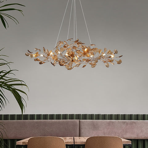 Żyrandol Ginka | Lampa wisząca dekoracyjna | Akrylowe liście i metal