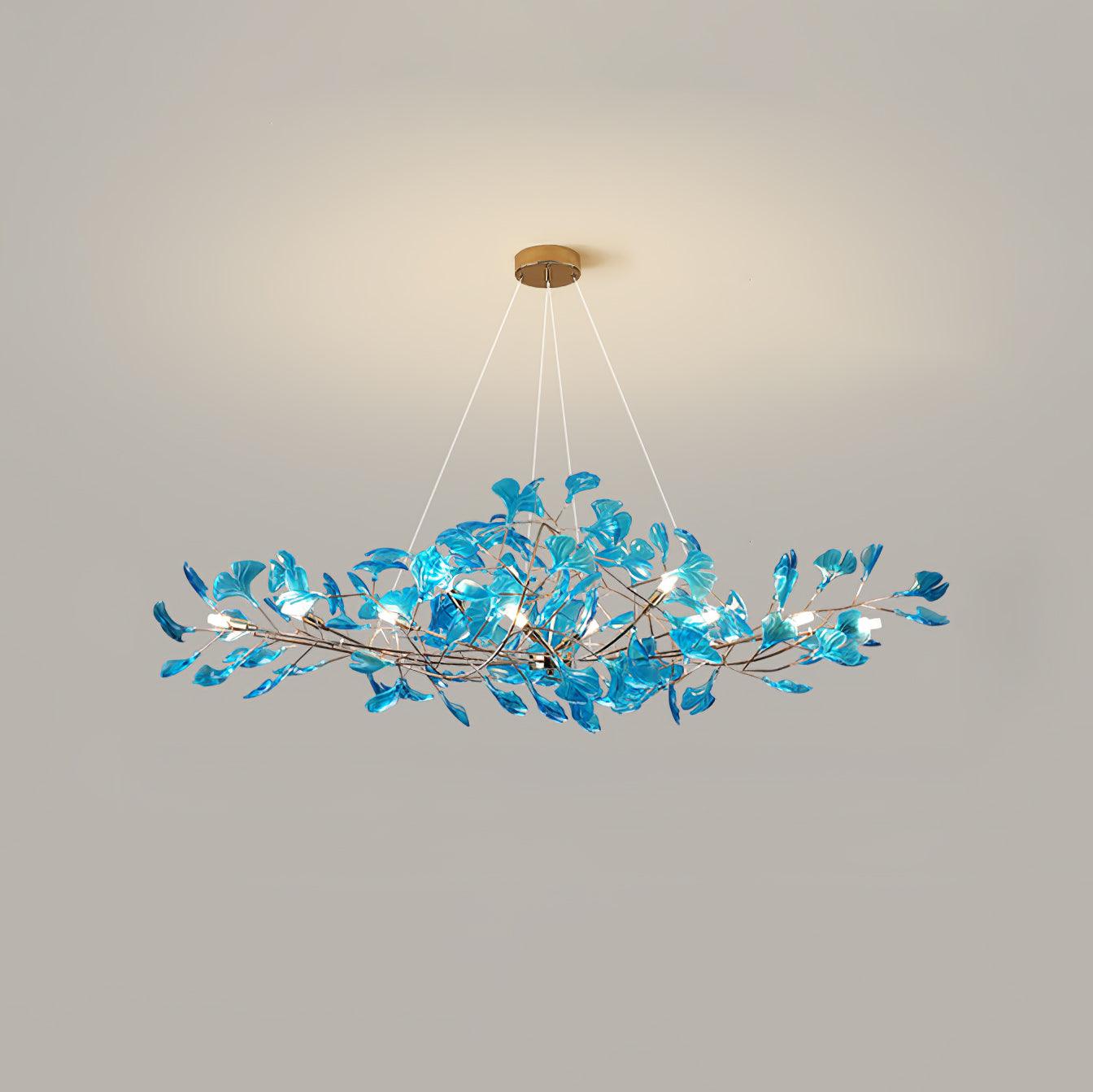 Żyrandol Ginka | Lampa wisząca dekoracyjna | Akrylowe liście i metal