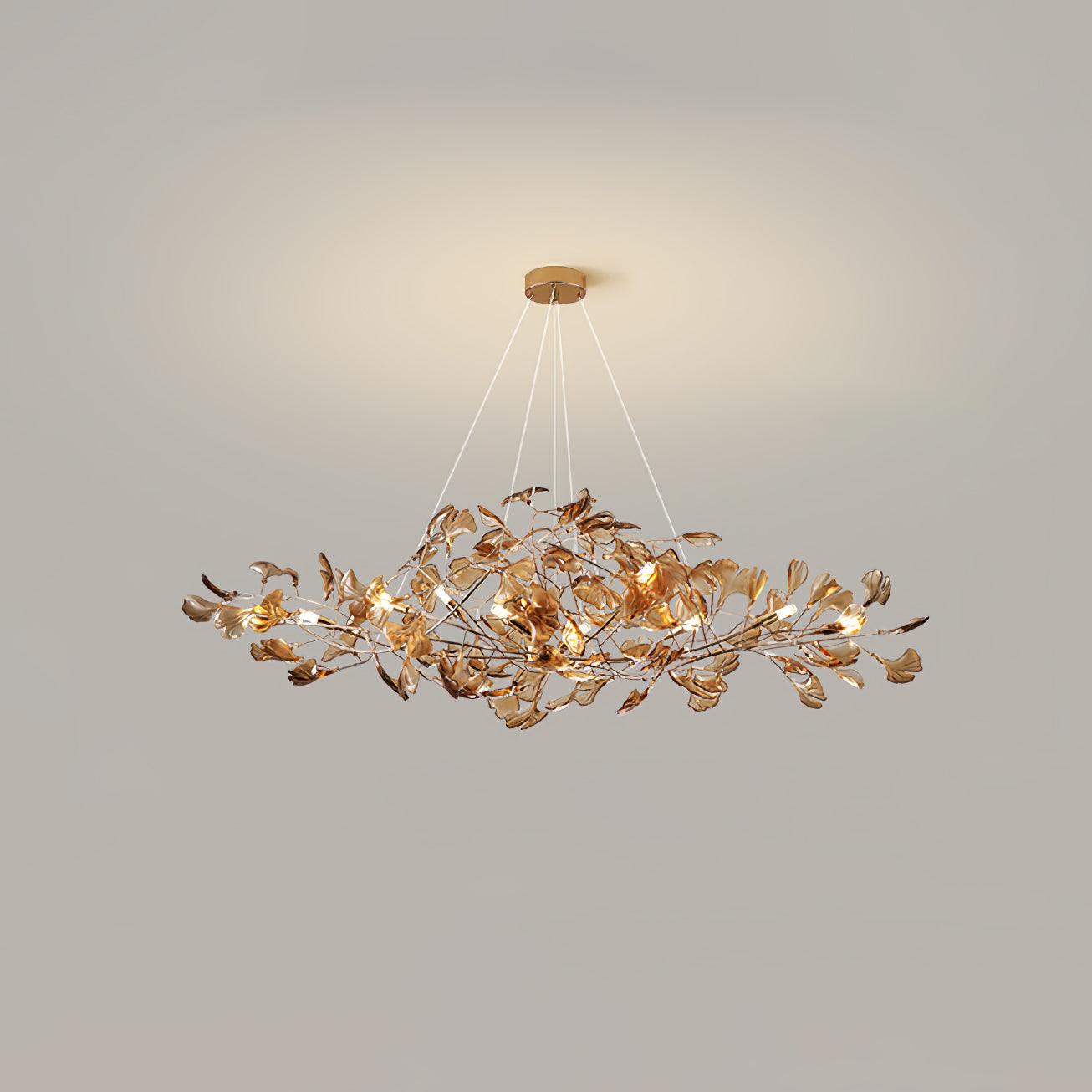 Żyrandol Ginka | Lampa wisząca dekoracyjna | Akrylowe liście i metal