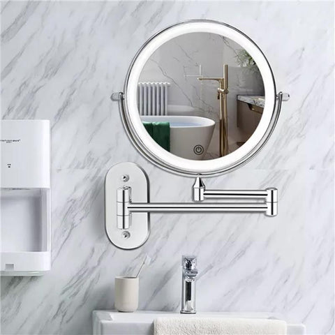 Lustro Ścienne do Makijażu | Lustro LED do Łazienki | Chromowane, Ładowane USB