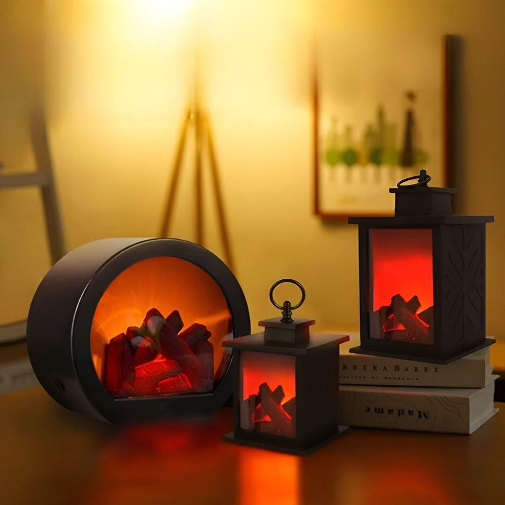 AstraFlame | Lampion Dekoracyjny z Efektem Płomieni | LED | Styl Latarenki Kominkowej