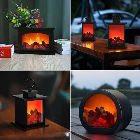 AstraFlame | Lampion Dekoracyjny z Efektem Płomieni | LED | Styl Latarenki Kominkowej