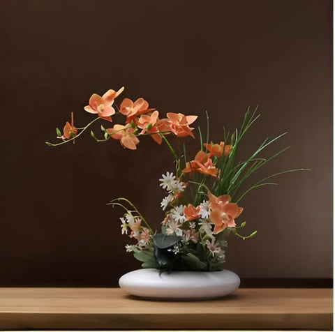 Kompozycja Kwiatowa Ikari | Dekoracja w Stylu Ikebana | Ceramiczna Baza Owalna