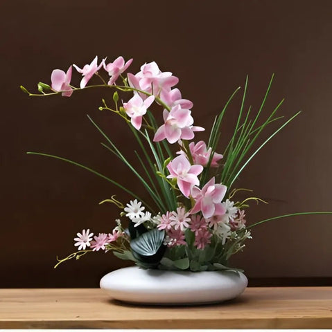 Kompozycja Kwiatowa Ikari | Dekoracja w Stylu Ikebana | Ceramiczna Baza Owalna
