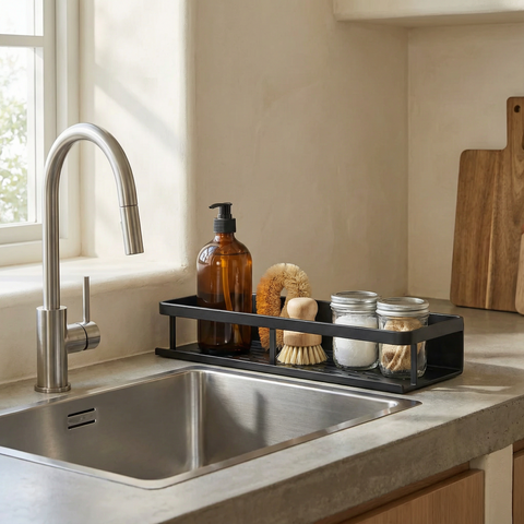 Półka Kuchennego Porządku | Nowoczesna Półka Ścienna | Czarna Metalowa Konstrukcja