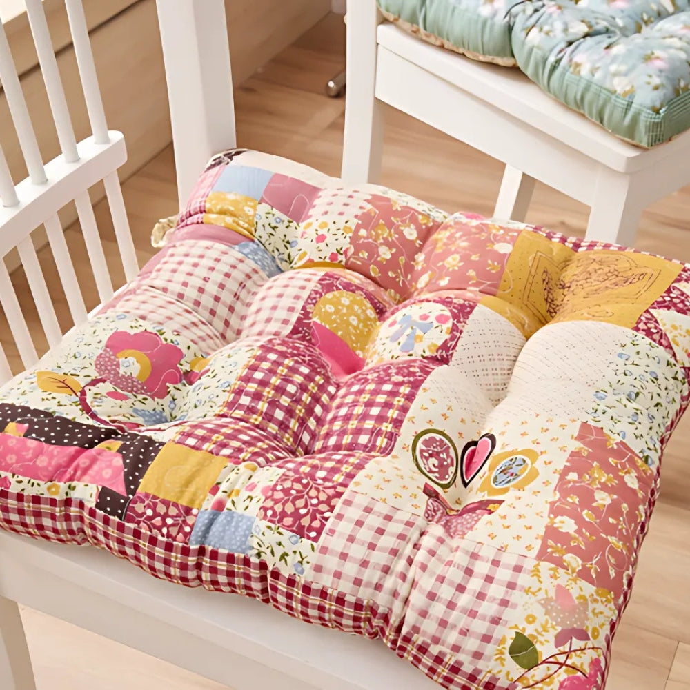 Gruba Poduszka Siedziskowa | Styl Boho Kwiatowy | Patchwork 38,5x38,5x6,6 cm