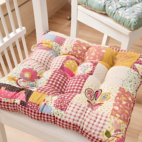 Gruba Poduszka Siedziskowa | Styl Boho Kwiatowy | Patchwork 38,5x38,5x6,6 cm