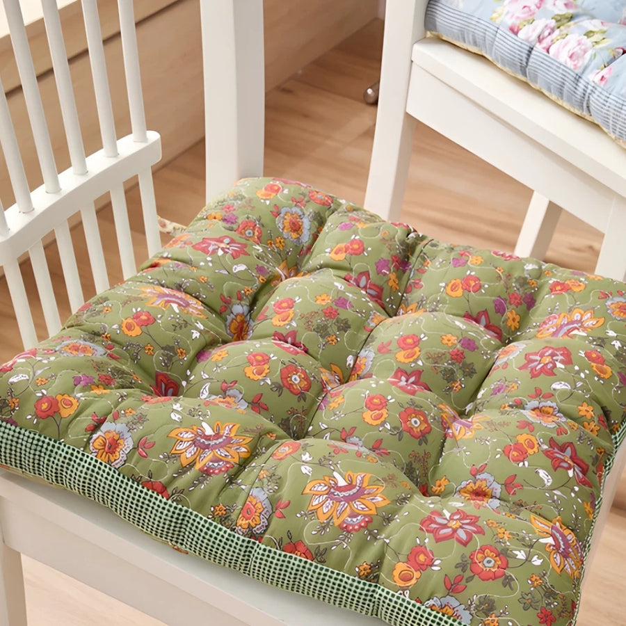 Gruba Poduszka Siedziskowa | Styl Boho Kwiatowy | Patchwork 38,5x38,5x6,6 cm