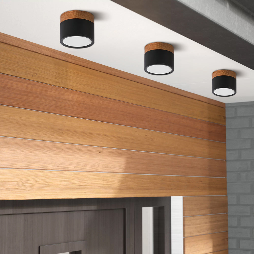 Plafon Tubo | Lampa LED Sufitowa | Drewno i Czarna Tuba