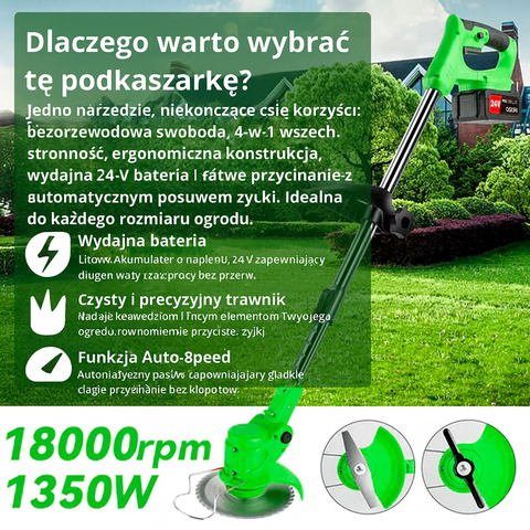 Trymer Ogrodowy Akumulatorowy | Podkaszarka do Trawy | Regulowana Głowica i Ostrza Stalowe