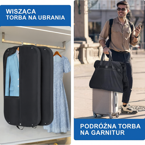 Torba Garniturowa Folda | Pokrowiec na Ubrania Podróżny | Wodoodporna Tkanina Oxford