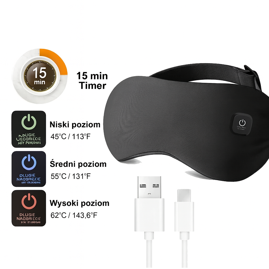 Opaska Termiczna Selora | Maska na Oczy z Podgrzewaniem | USB i Regulacja Temperatury