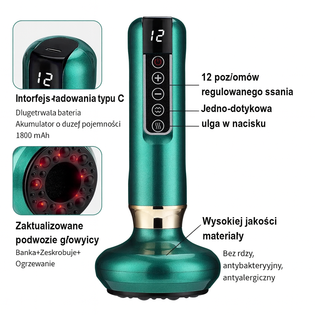 Masażer Próżniowy Verde | Urządzenie z Podgrzewaniem i LED | Cyfrowy Panel Sterowania