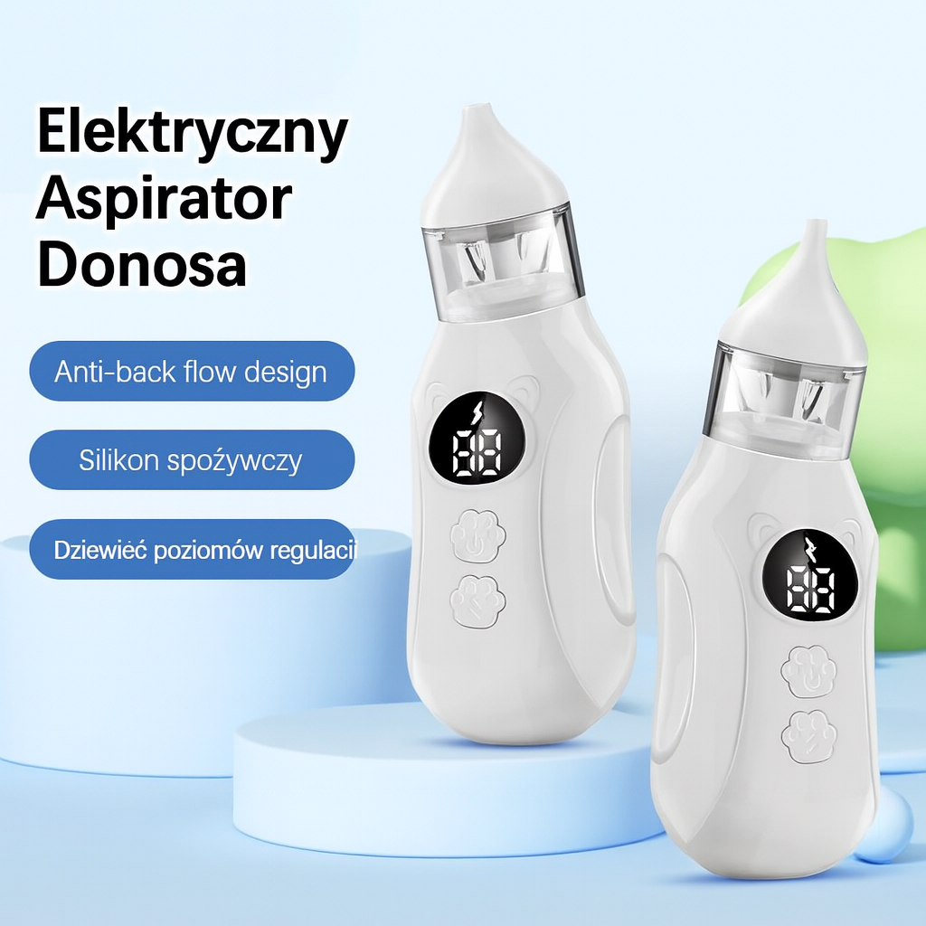 Aspirator Nosowy Bebino | Elektryczne Urządzenie do Higieny | Cyfrowy Wyświetlacz i Końcówki Silikonowe