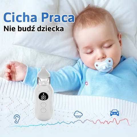 Aspirator Nosowy Bebino | Elektryczne Urządzenie do Higieny | Cyfrowy Wyświetlacz i Końcówki Silikonowe