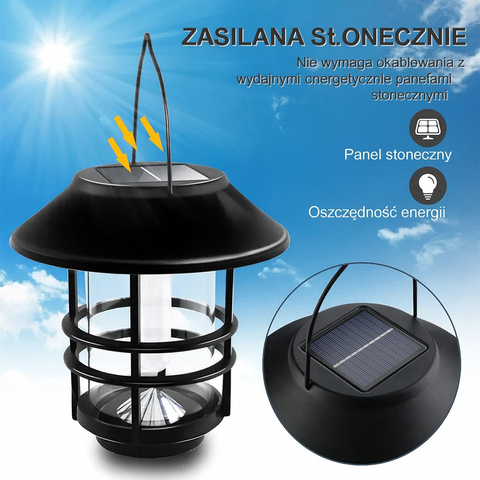 Latarnia Solarna LumaFlame | Wisząca Lampa LED z Efektem Płomienia | IP65 do Ogrodu i Tarasu