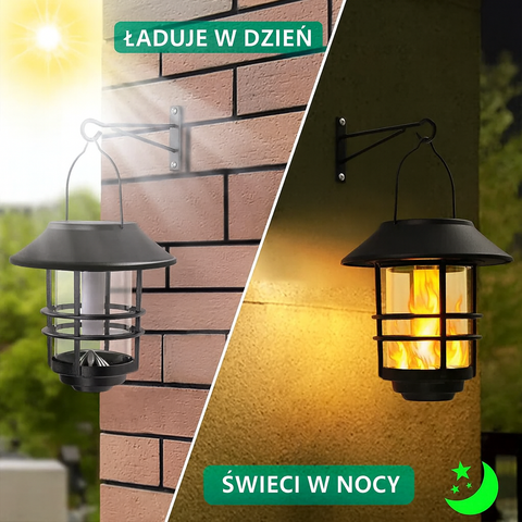 Latarnia Solarna LumaFlame | Wisząca Lampa LED z Efektem Płomienia | IP65 do Ogrodu i Tarasu