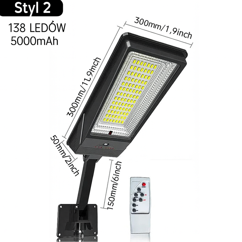 Lampa Solarna HelioMax | 138 LED | 9000 Lumenów z Czujnikiem Ruchu i Pilotem | IP65