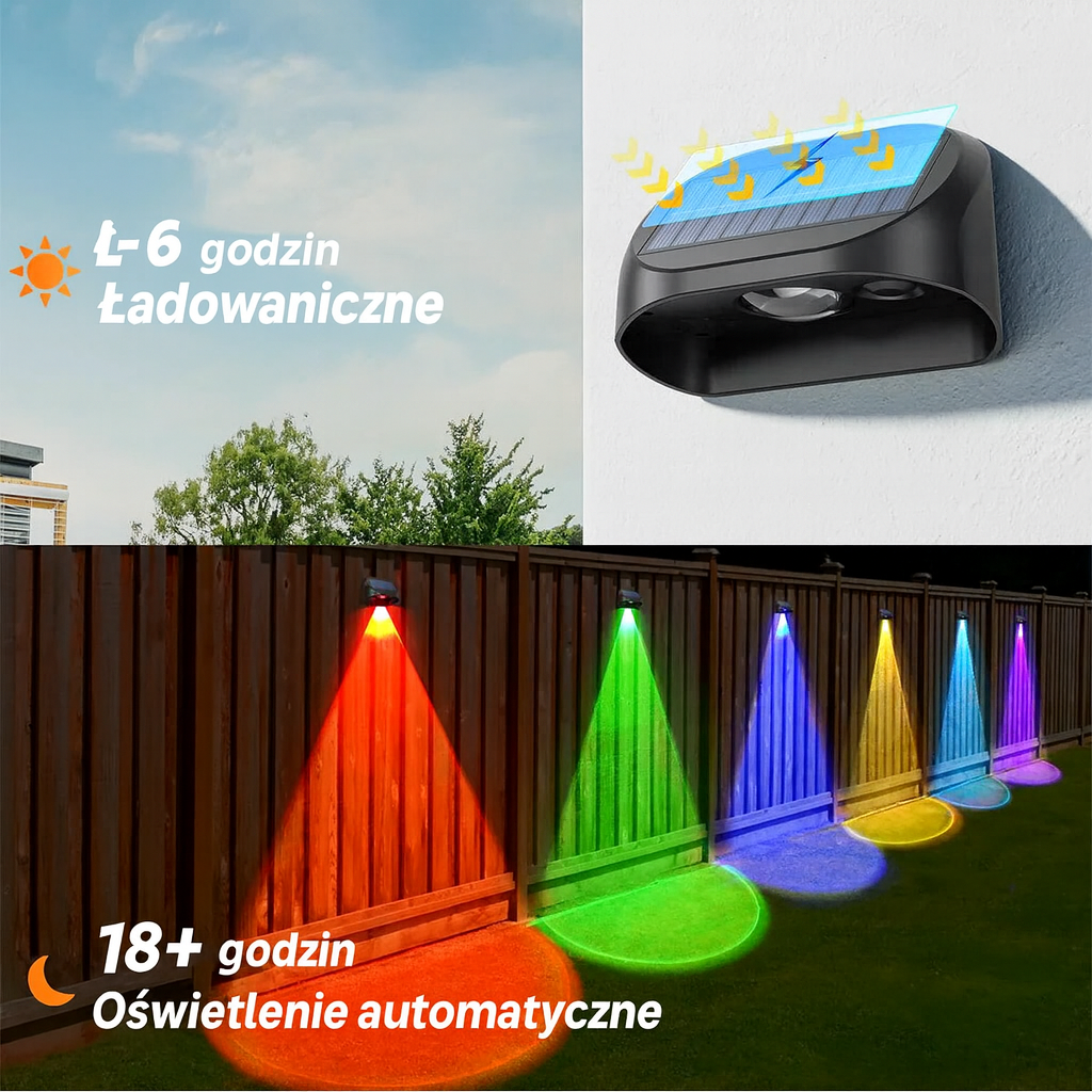 Lampa Solarna SOLARA | Oświetlenie Ścienne LED | 8 Kolorów i 3 Tryby
