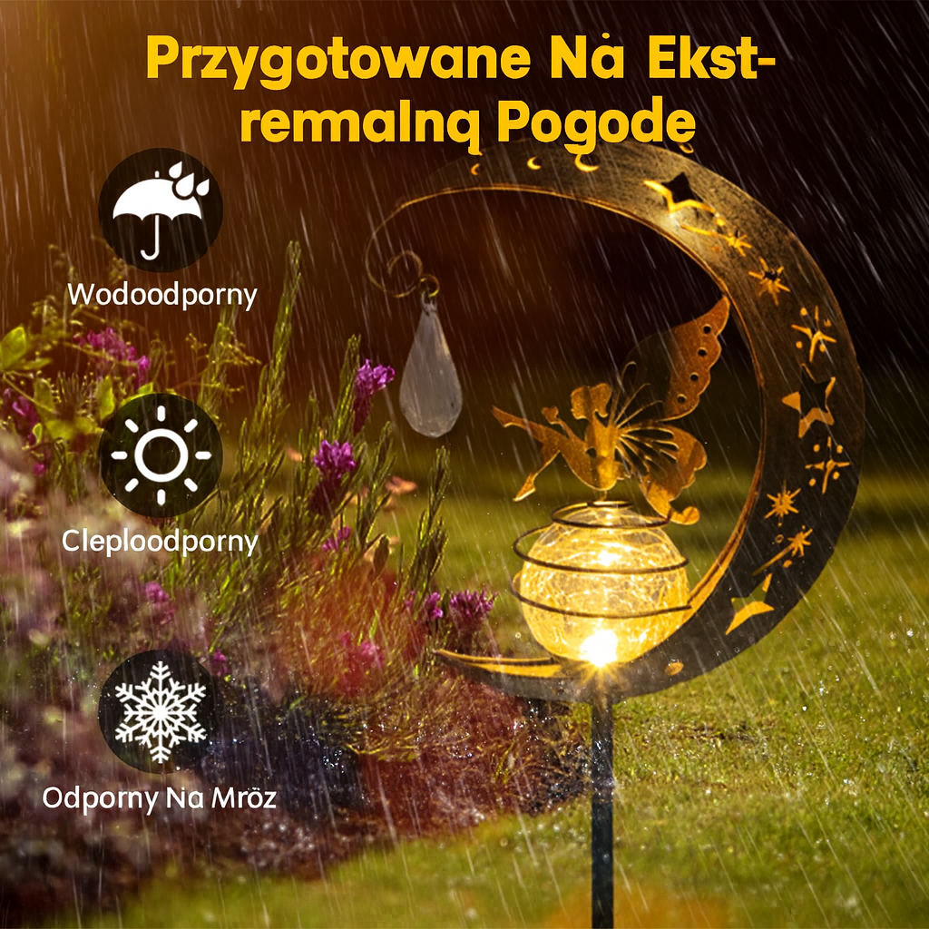 Lunafera Ogrodowa | Dekoracyjna Lampa Solarna | Metal i Szkło Krakelowane