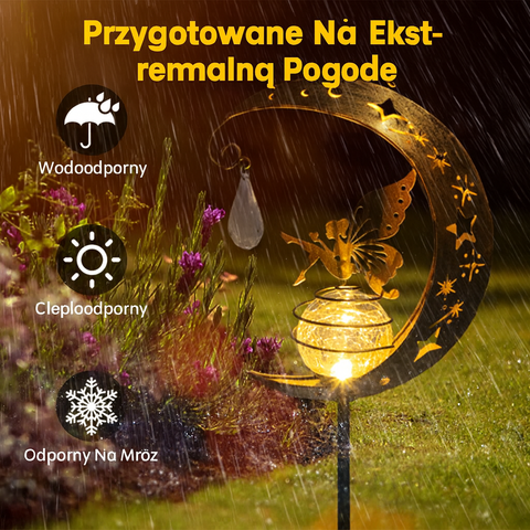 Lunafera Ogrodowa | Dekoracyjna Lampa Solarna | Metal i Szkło Krakelowane