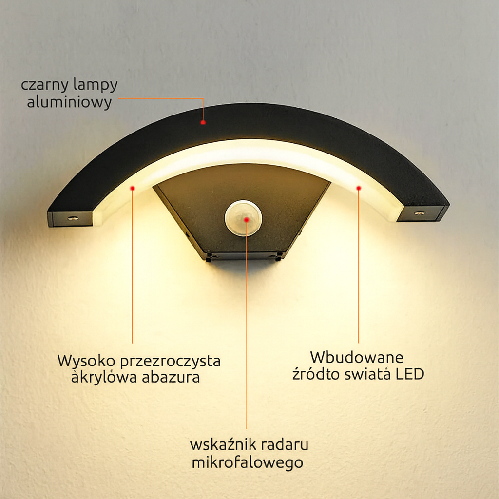 Lampa Elvo | Lampa elewacyjna z czujnikiem ruchu | Metal i akryl