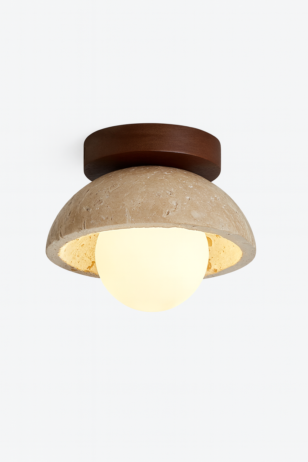 Plafon Navo | Lampa sufitowa z trawertynu | Drewno i szkło