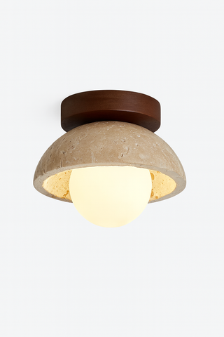 Plafon Navo | Lampa sufitowa z trawertynu | Drewno i szkło