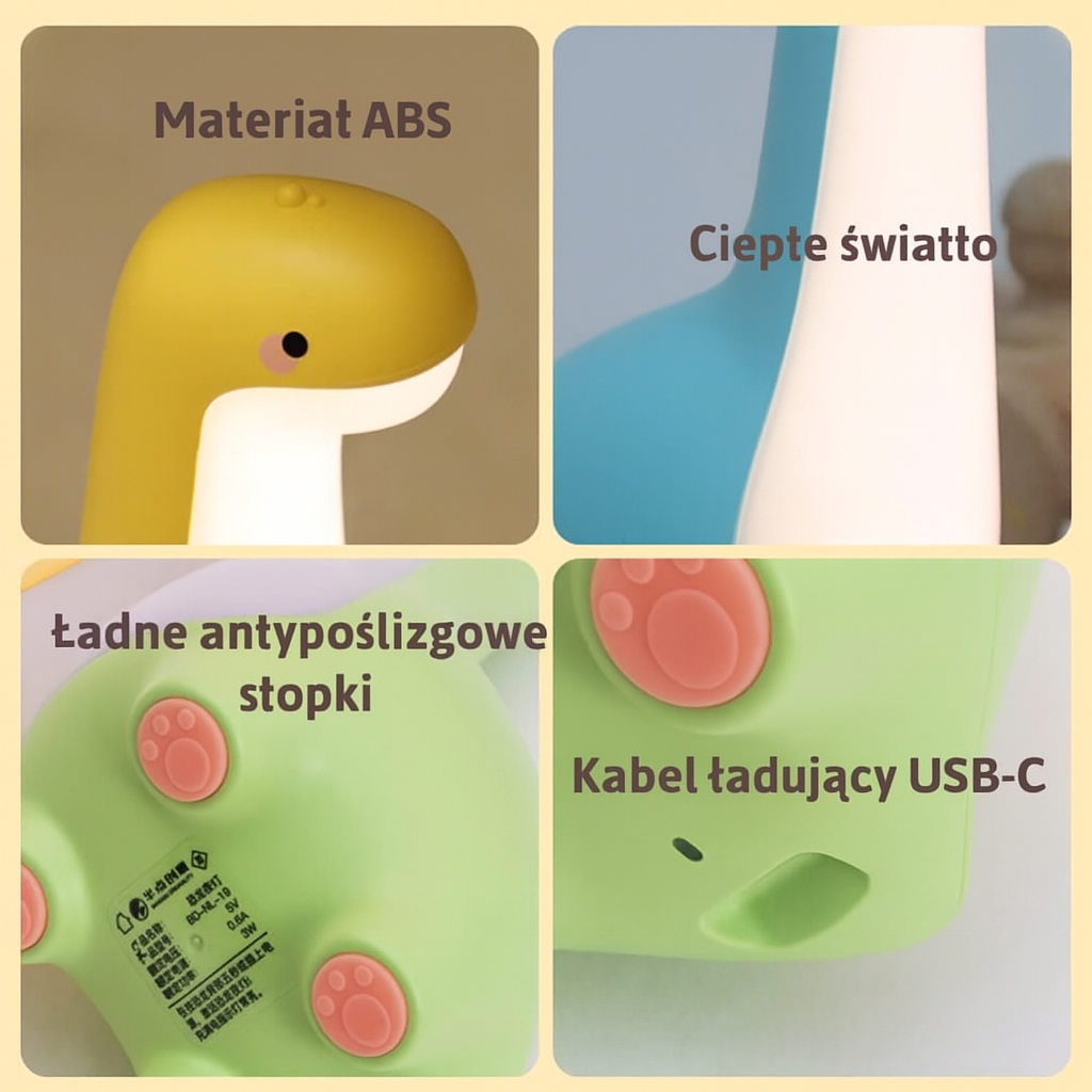 Dino Noktus | Lampka nocna dla dzieci | Silikonowa z łagodnym światłem