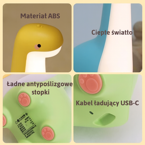 Dino Noktus | Lampka nocna dla dzieci | Silikonowa z łagodnym światłem