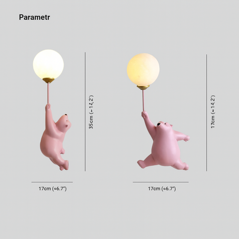 Miś z Balonem | Lampa Ścienna dla Dzieci | Żywica i Klosz 3D