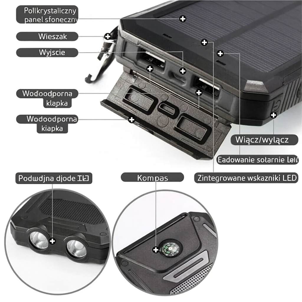 Solaris Trek | Powerbank solarny do telefonu | Wodoodporny i przenośny