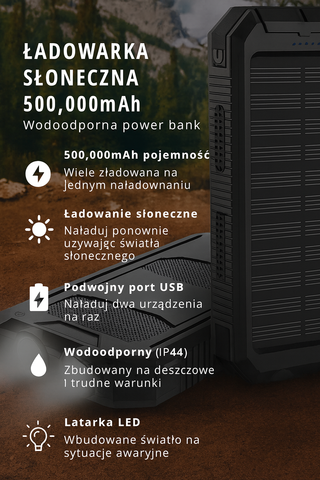 Solaris Trek | Powerbank solarny do telefonu | Wodoodporny i przenośny