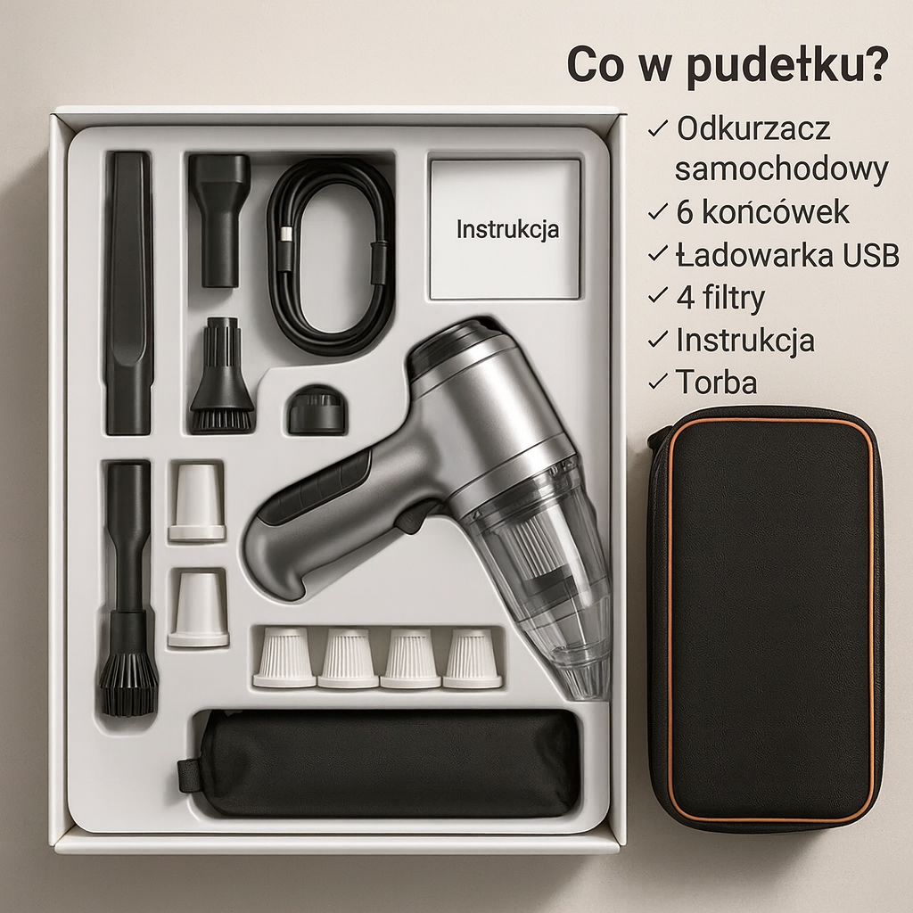 VacMaster GO | Bezprzewodowy odkurzacz do auta | 95 000PA z funkcją dmuchawy