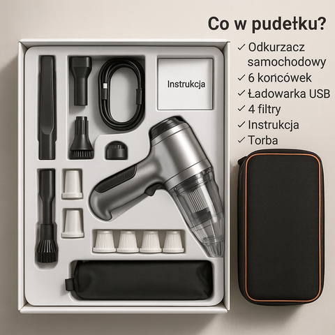 VacMaster GO | Bezprzewodowy odkurzacz do auta | 95 000PA z funkcją dmuchawy