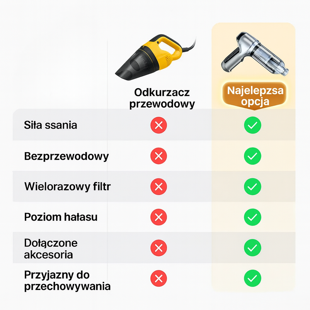 VacMaster GO | Bezprzewodowy odkurzacz do auta | 95 000PA z funkcją dmuchawy