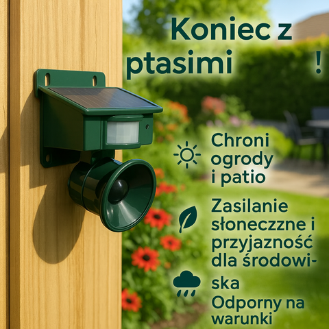Odganiacz Ptaków z Czujnikiem Ruchu | Ogród Bez Ptaków | Zasilanie Słoneczne