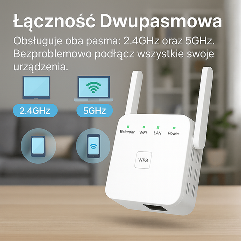 Wzmacniacz Sygnału WiFi | Dwupasmowy Repeater | Prosta Instalacja WPS