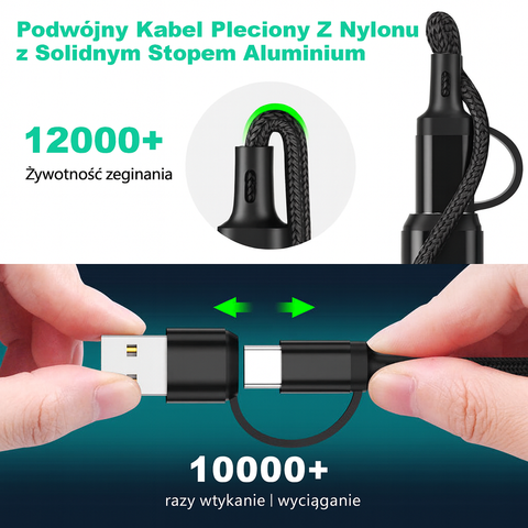 Przewód 3w1 USB | Wielofunkcyjny Kabel Ładowania | Typ-C, Lightning, Micro USB