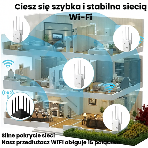 Wzmacniacz Sygnału WiFi | Repeater Dwupasmowy 5G / 2.4G | Zasięg do Domu i Ogrodu