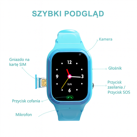 Smartwatch Dla Dzieci z GPS | Zegarek Lokalizacyjny z SIM | Funkcja SOS i Połączenia